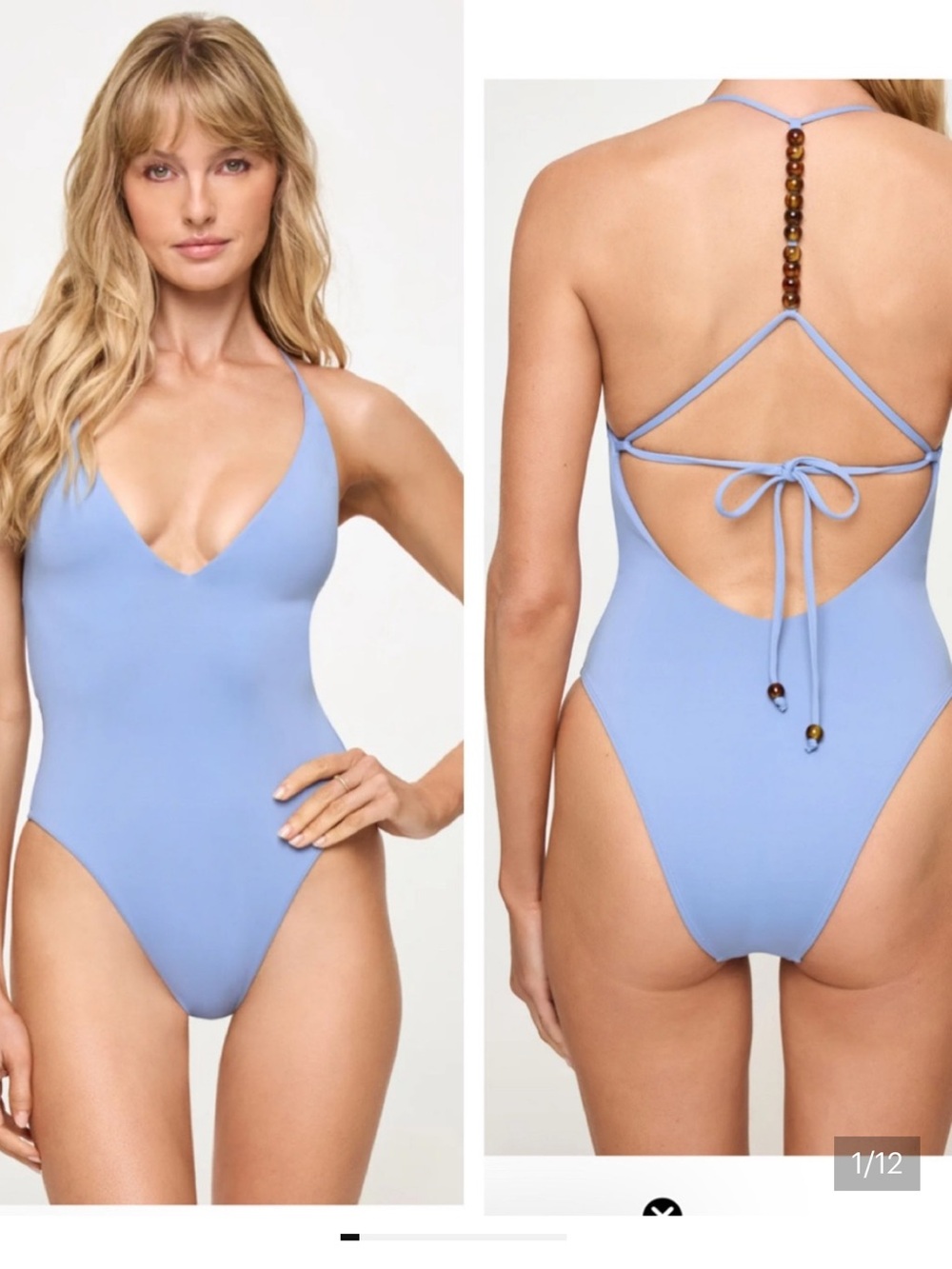 Classic V-Neck One-Piece Swimsuit - Light Blue